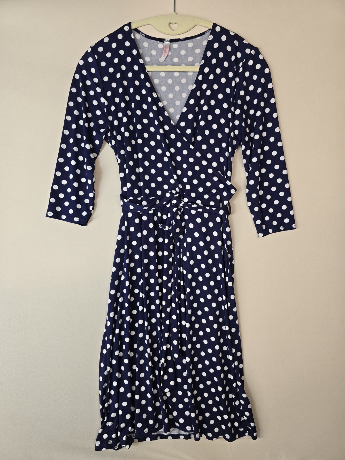 got style USA wrap polka dot dress classic navy blue old fashion look size small