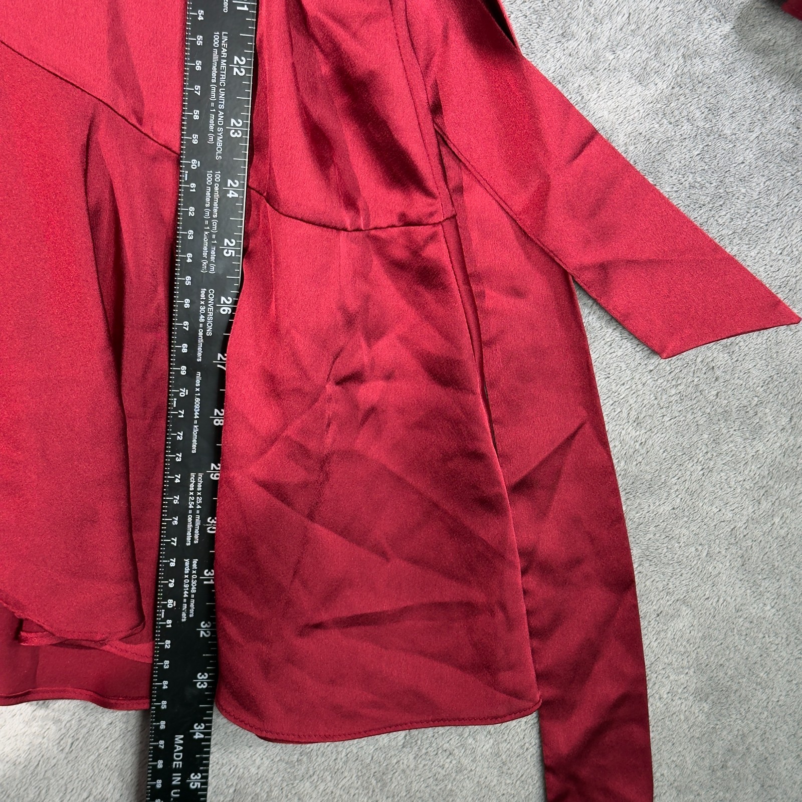 SHEIN Burgundy Wrap Style Mini Dress M Bell Sleeve Ruffle Hem Tie Waist