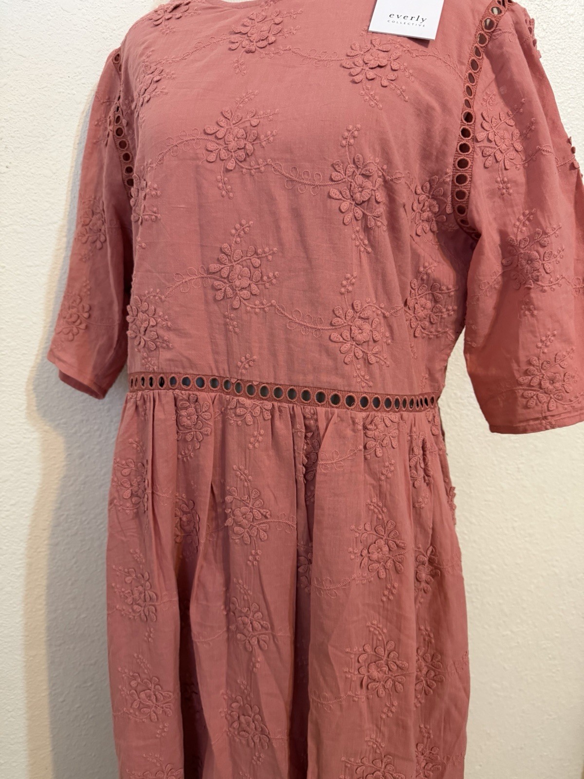 Everly On Location Dress Cotton Lace Midi Dress Beautiful Dusty Rose Size Large