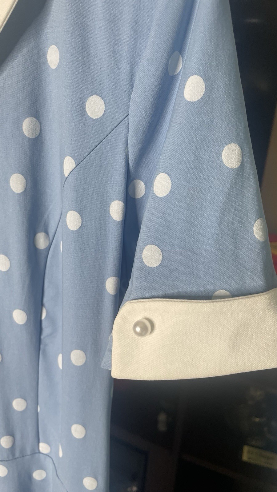 Gown Town Blue Polka Dot Short Sleeve Fit Flare Dress Rockabilly 50s Pinup L