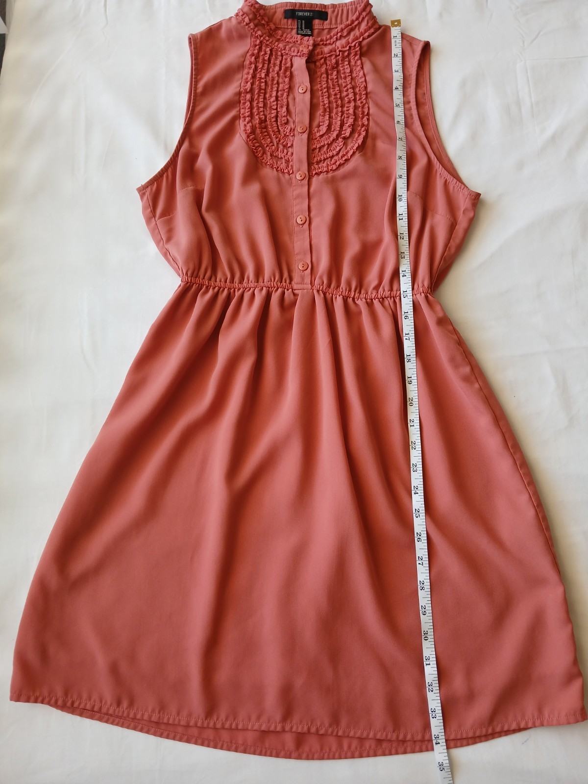 FOREVER 21 Pink Solid Chiffon Sleeveless High Neck Ruffle A-Line Dress M