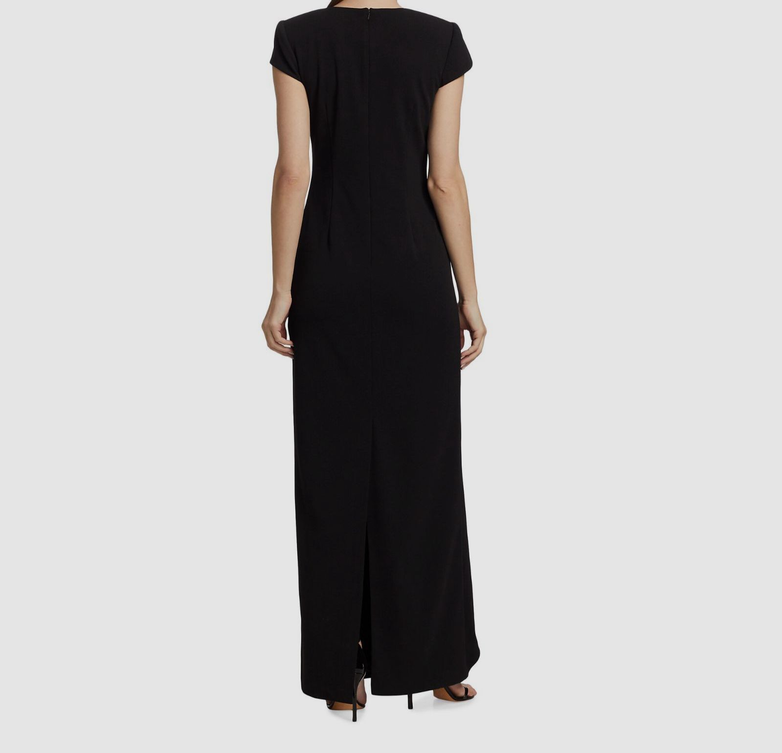 $595 Badgley Mischka Women’s Black Short Sleeve V-Neck Gown Dress Size 10
