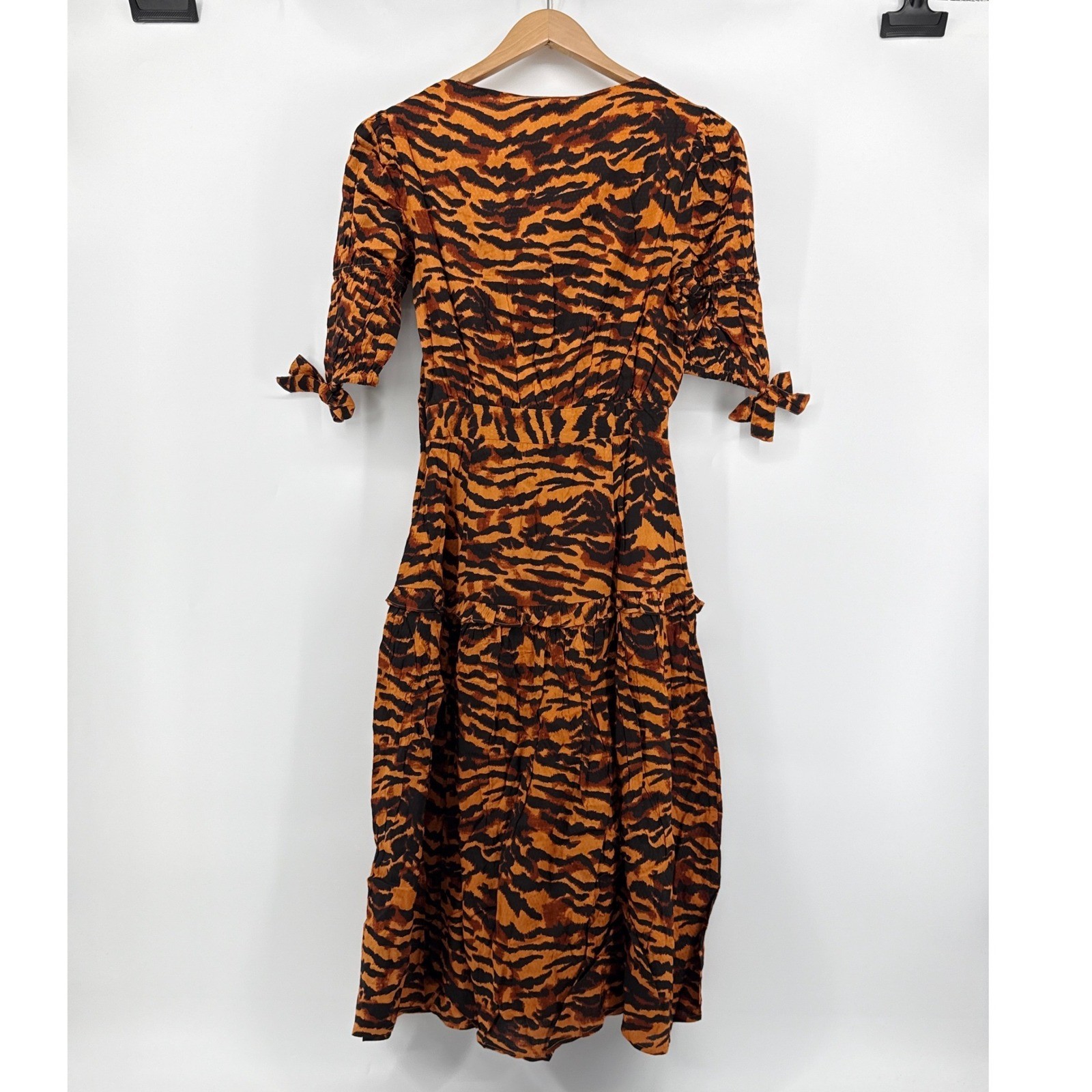NWT Walter Baker Yosline Dress Wild Cat Tiger Print Square Neck Orange Black 4