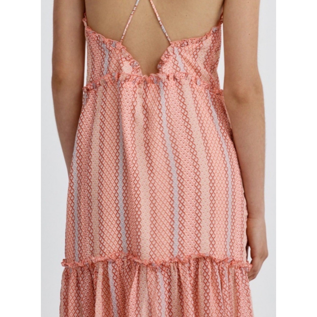 Finders Keepers Blue Geometric Tiered Maxi Dress Open Back V-Neck Small Blue