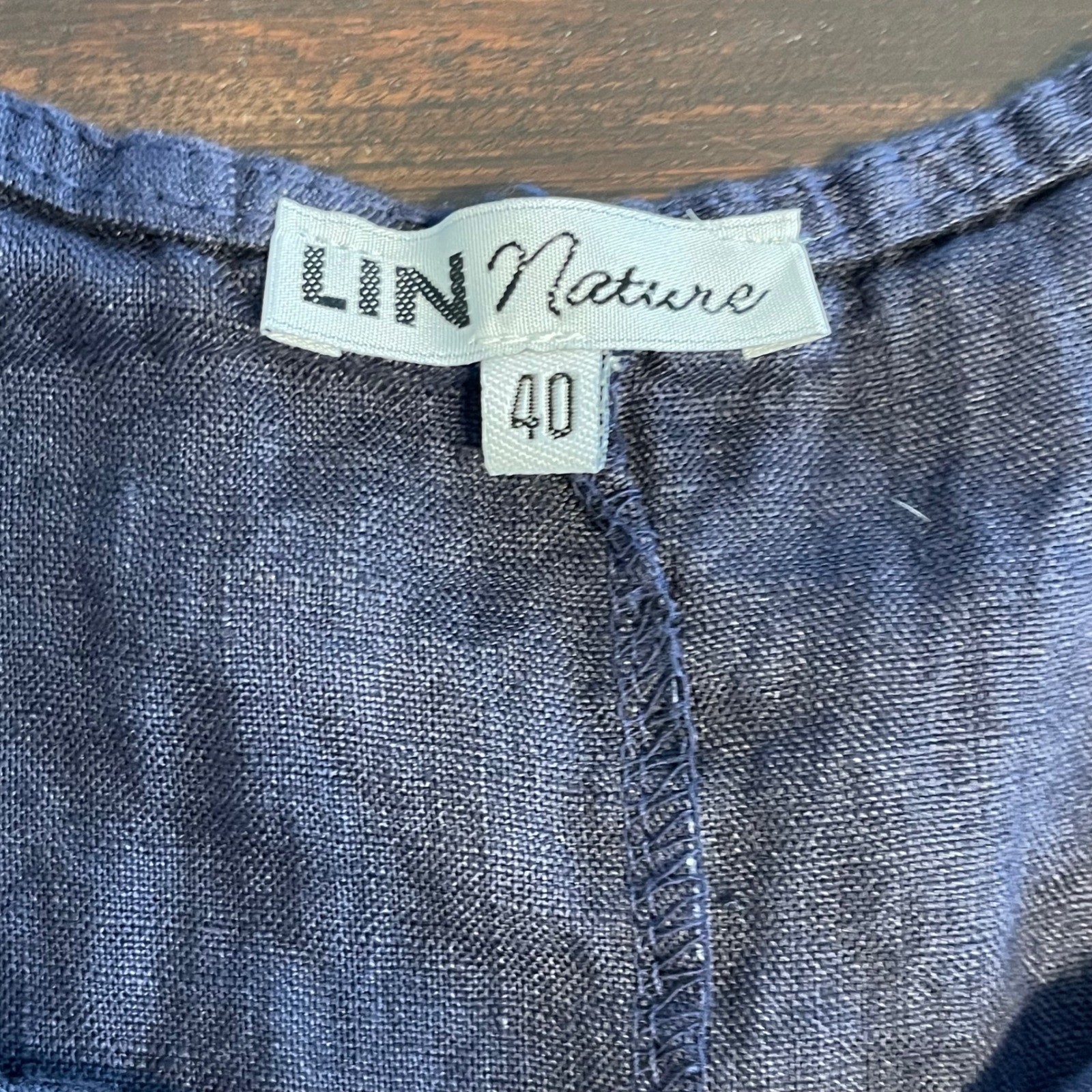 LIN Nature Navy Blue Sleeveless Midi Dress Eyelet Sz 40 Made in Italy Lagenlook