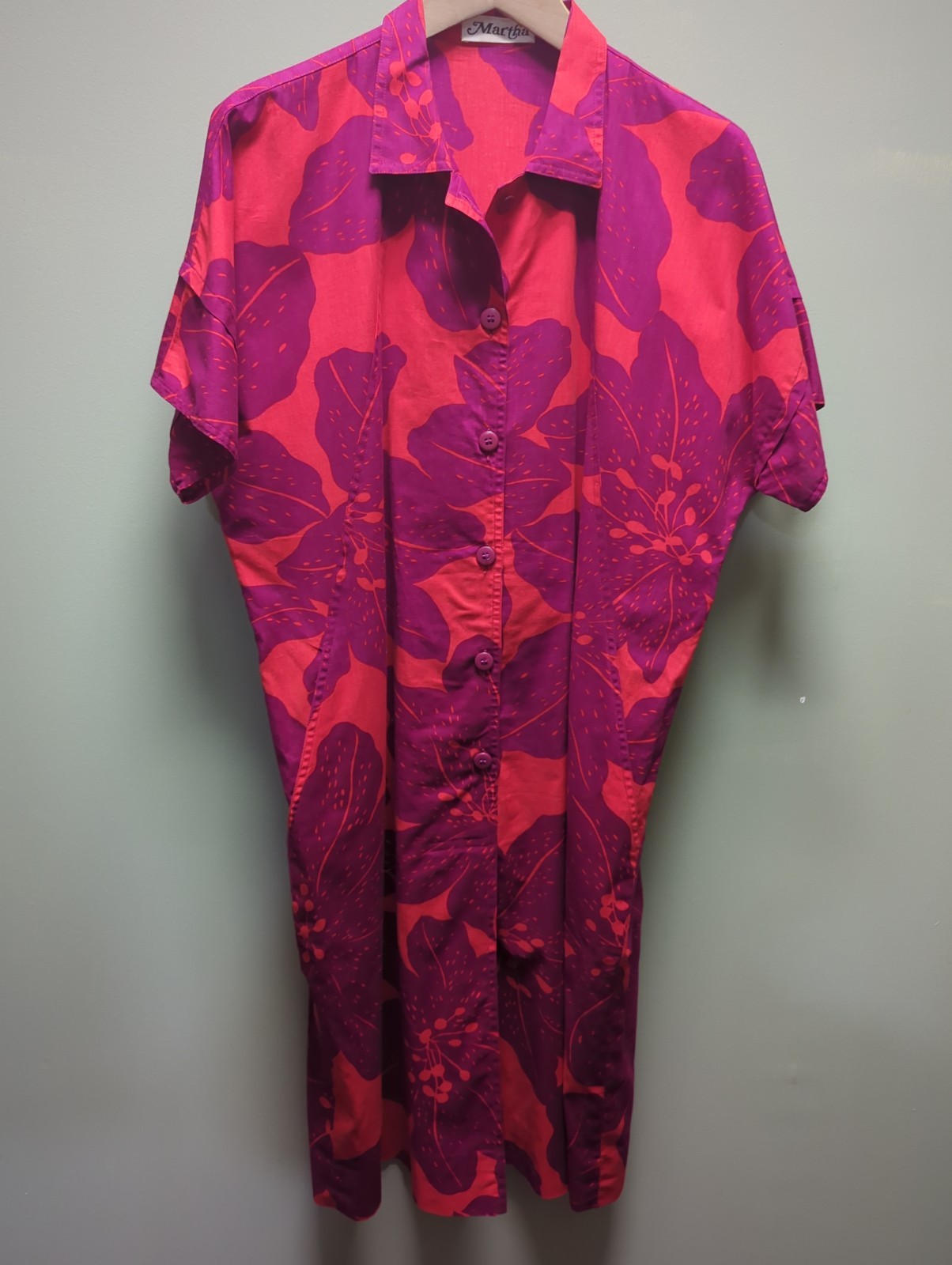VTG MARTHA PHILLIPS Boho Resort Kaftan Maxi Shirt Dress Coastal Beach Medium