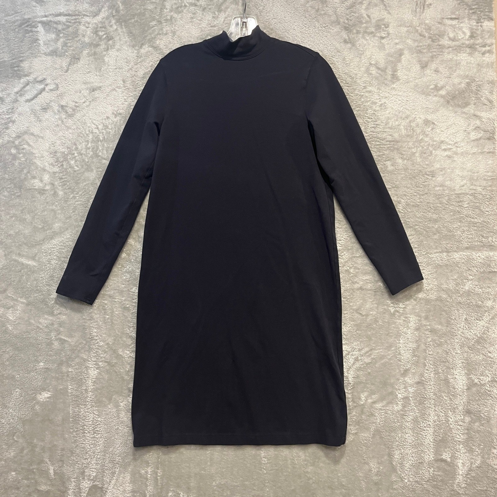 Lands’ End Dress Womens XS Navy Blue Mock Neck Long Sleeve Cotton Blend Shift