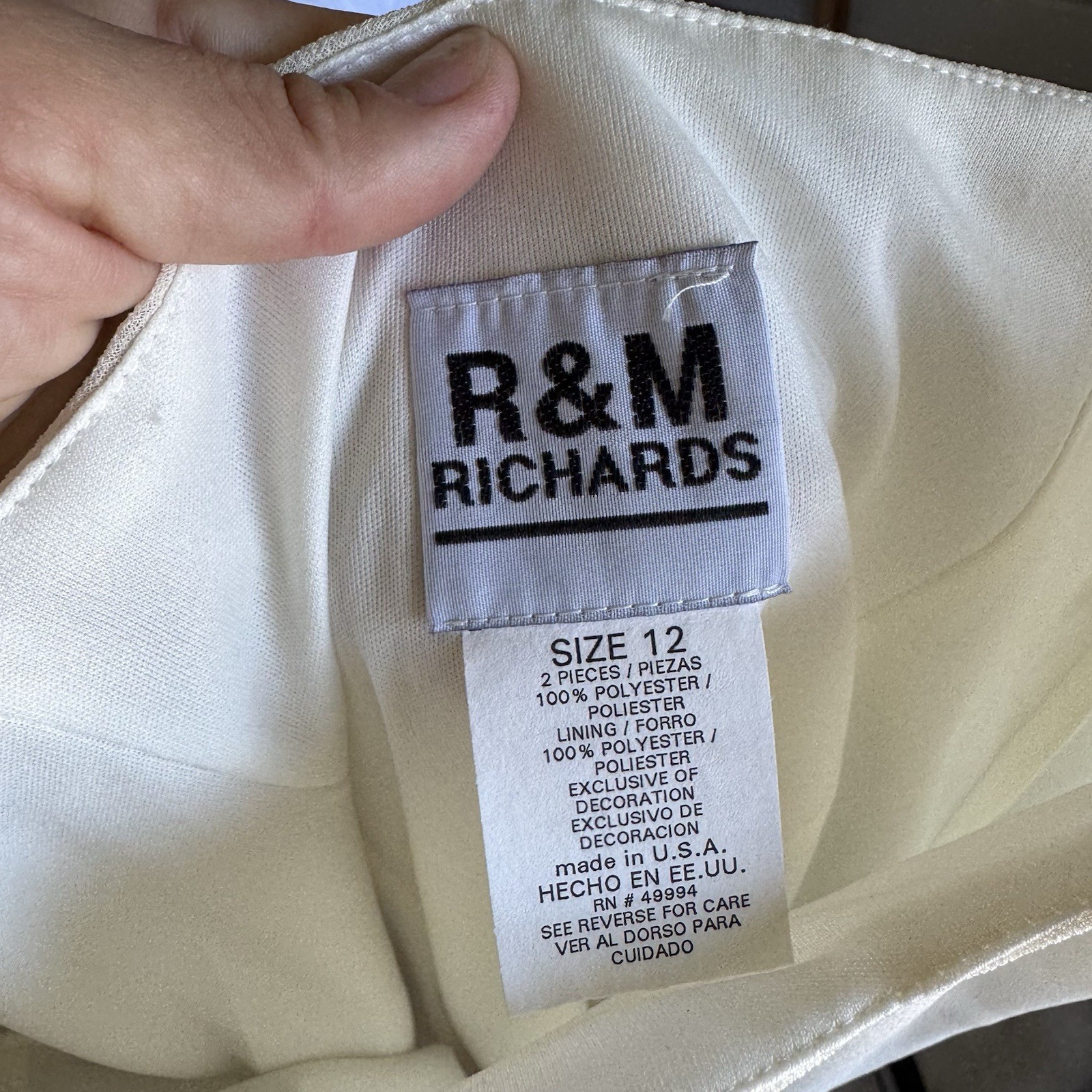 R&M Richards 2-Piece Dress Set Ivory Beaded Jacket Dress Skirt Suit 12