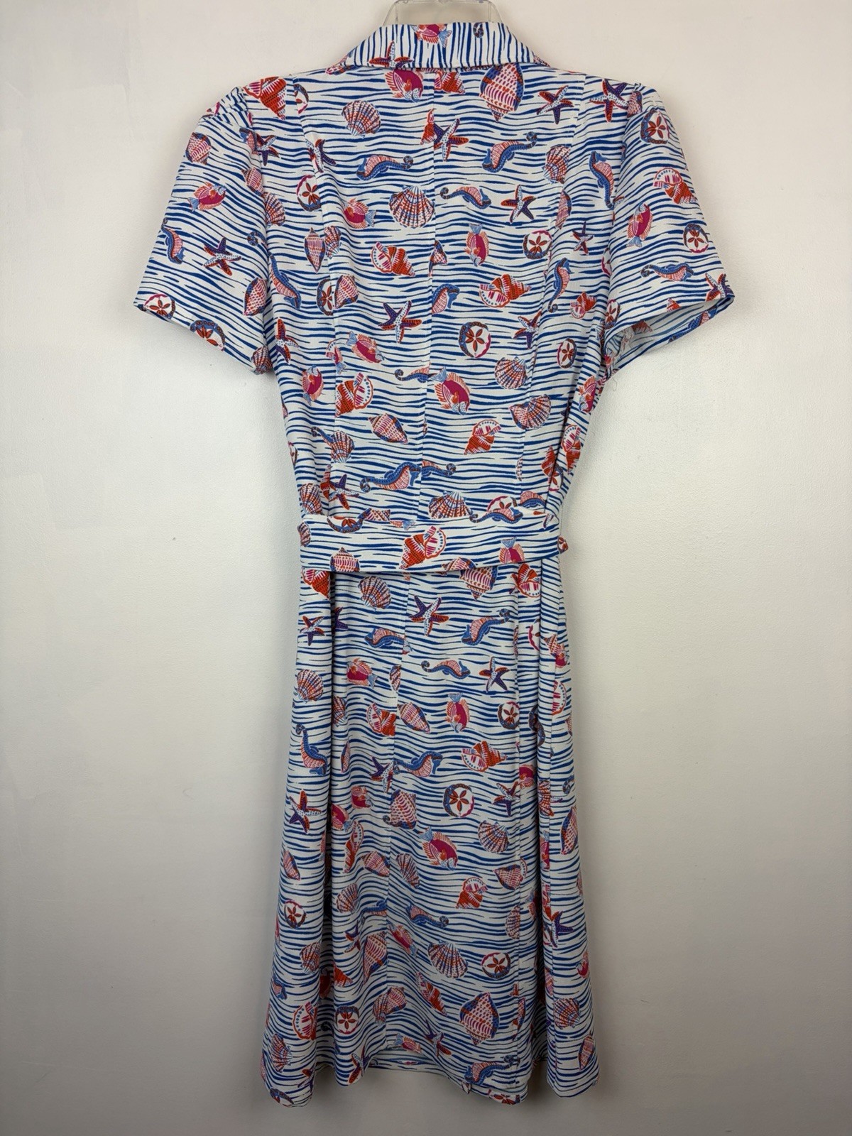 Pappagallo Beach Wrap Dress Womens 10 Blue Nautical Fish Preppy New