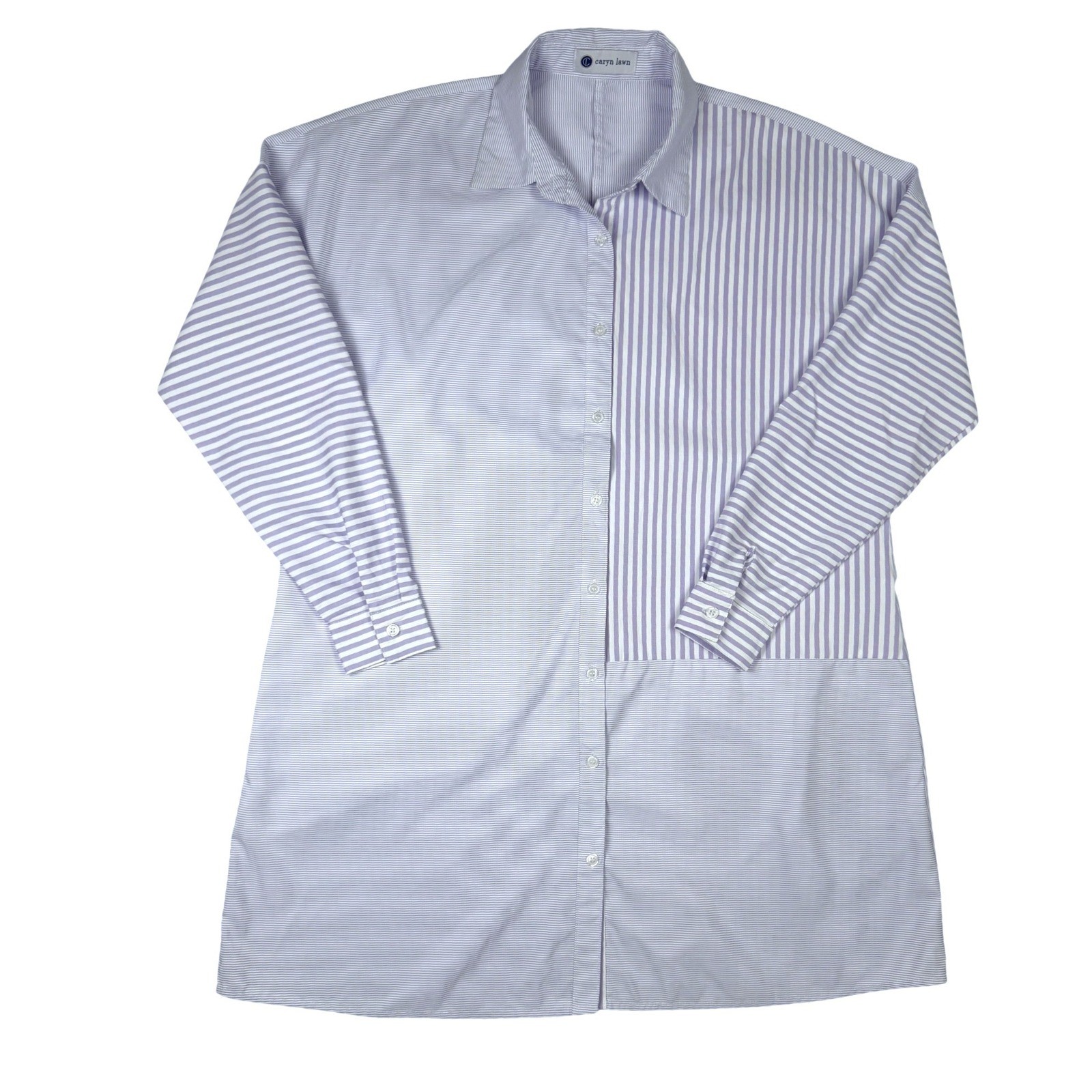 Caryn Lawn Striped Shirt Dress Womens One Size 4-12 Purple Excellent Pattern