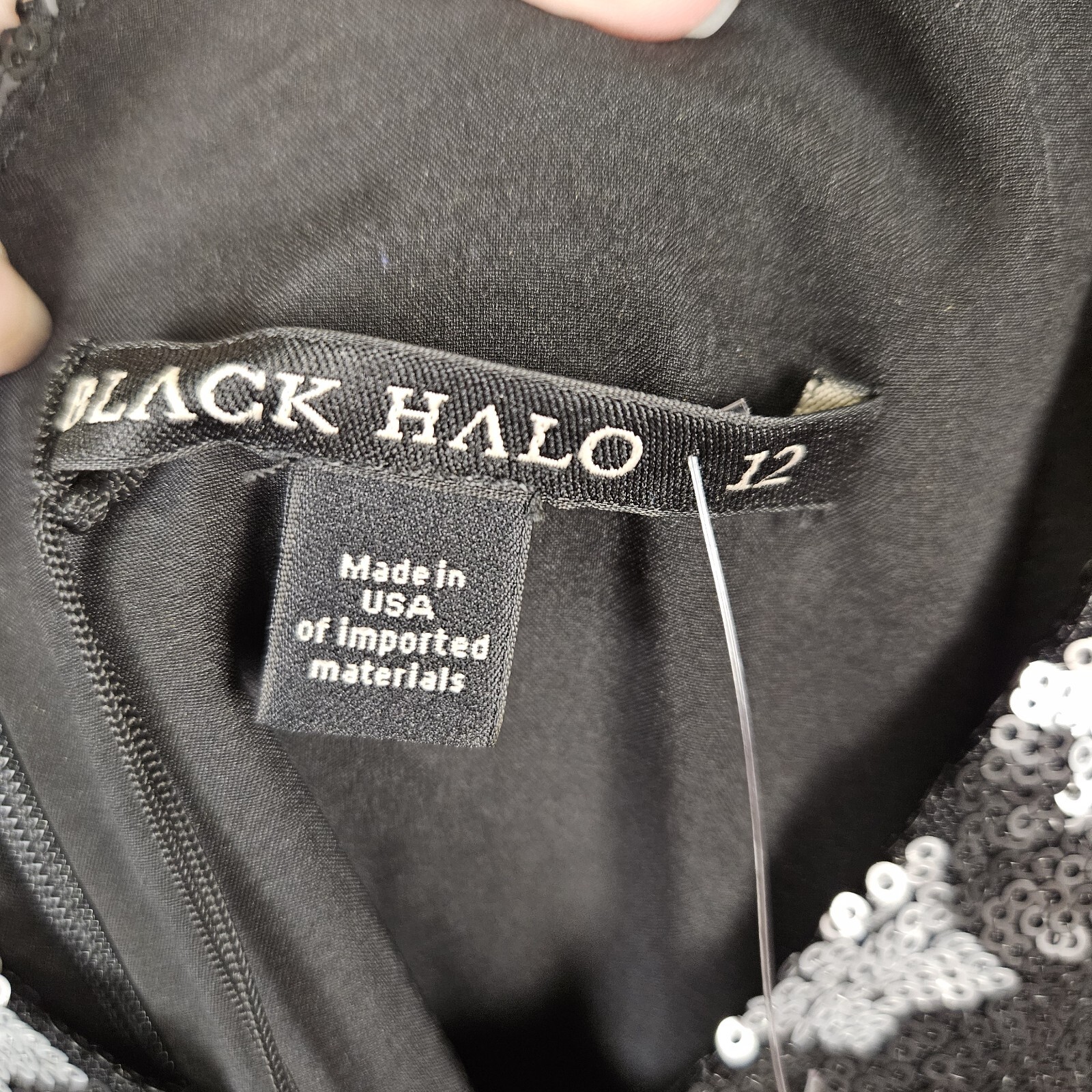 Black Halo Amorie Sequin Dress 12 Starry Night Party Mini Cocktail Black Silver
