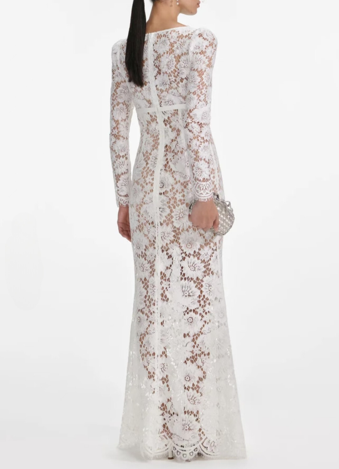 Women Self-Portrait V-neck Embroidered Slim Fit Long Sleeve Maxi Dress