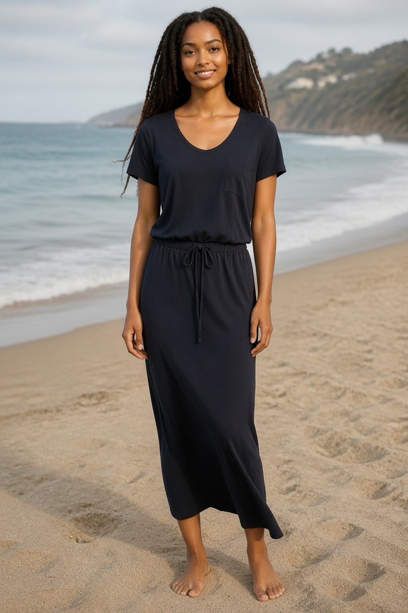 Caslon NEW essential cotton summer short sleeve elastic waist comfy midi dress S