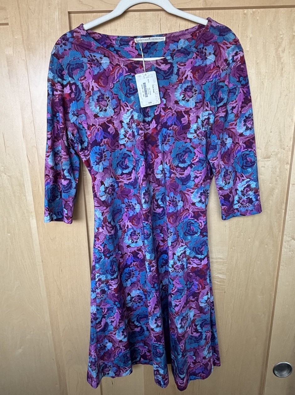 Peruvian Connection Floral Dress Purple/Blue Scoop M