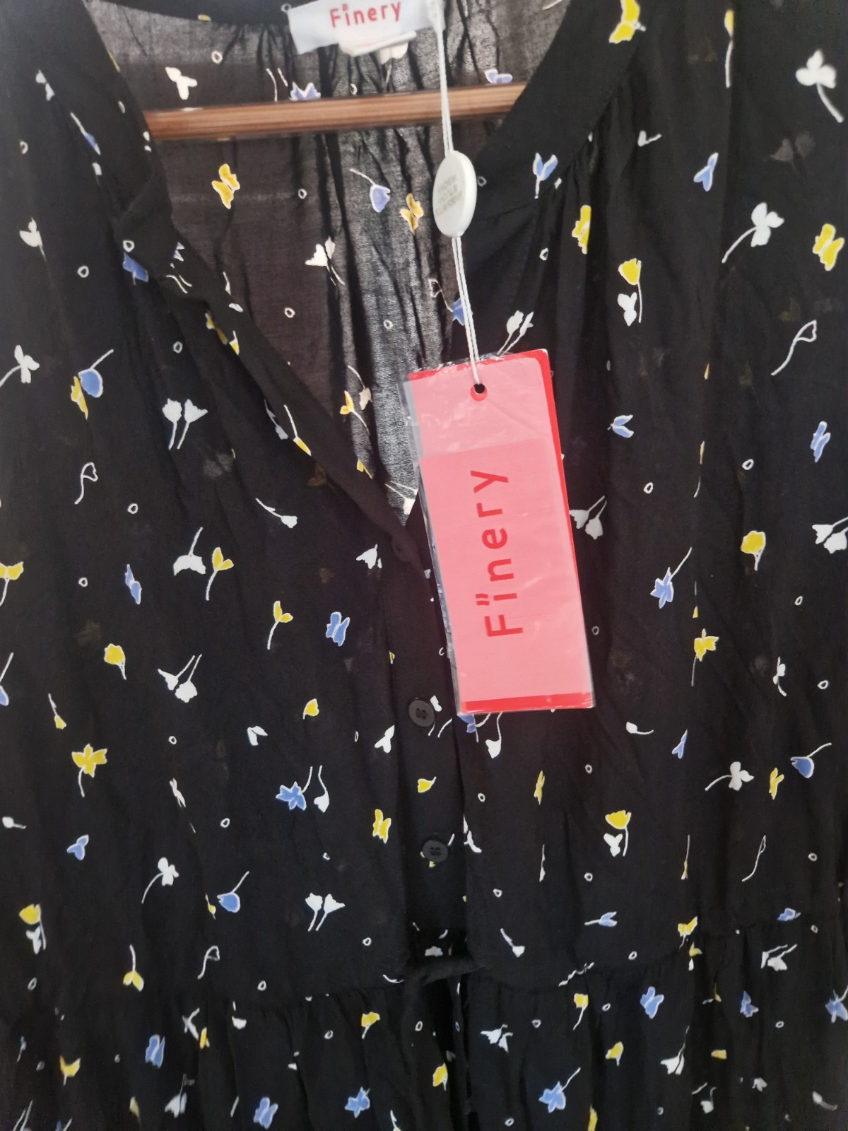Finery Dress Size 14 Black Colour Pattern Midi Long Button Up Spring Summer