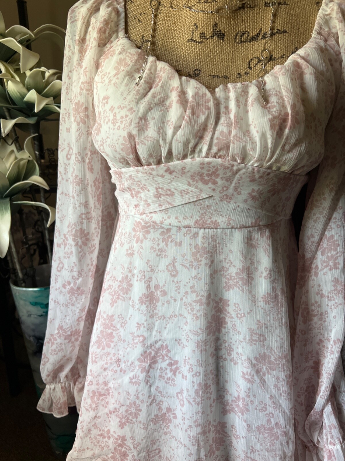 Thirty Thirty LA Pink Floral Organza Mini Flounced Dress,Sz Small, Holiday, XMAS