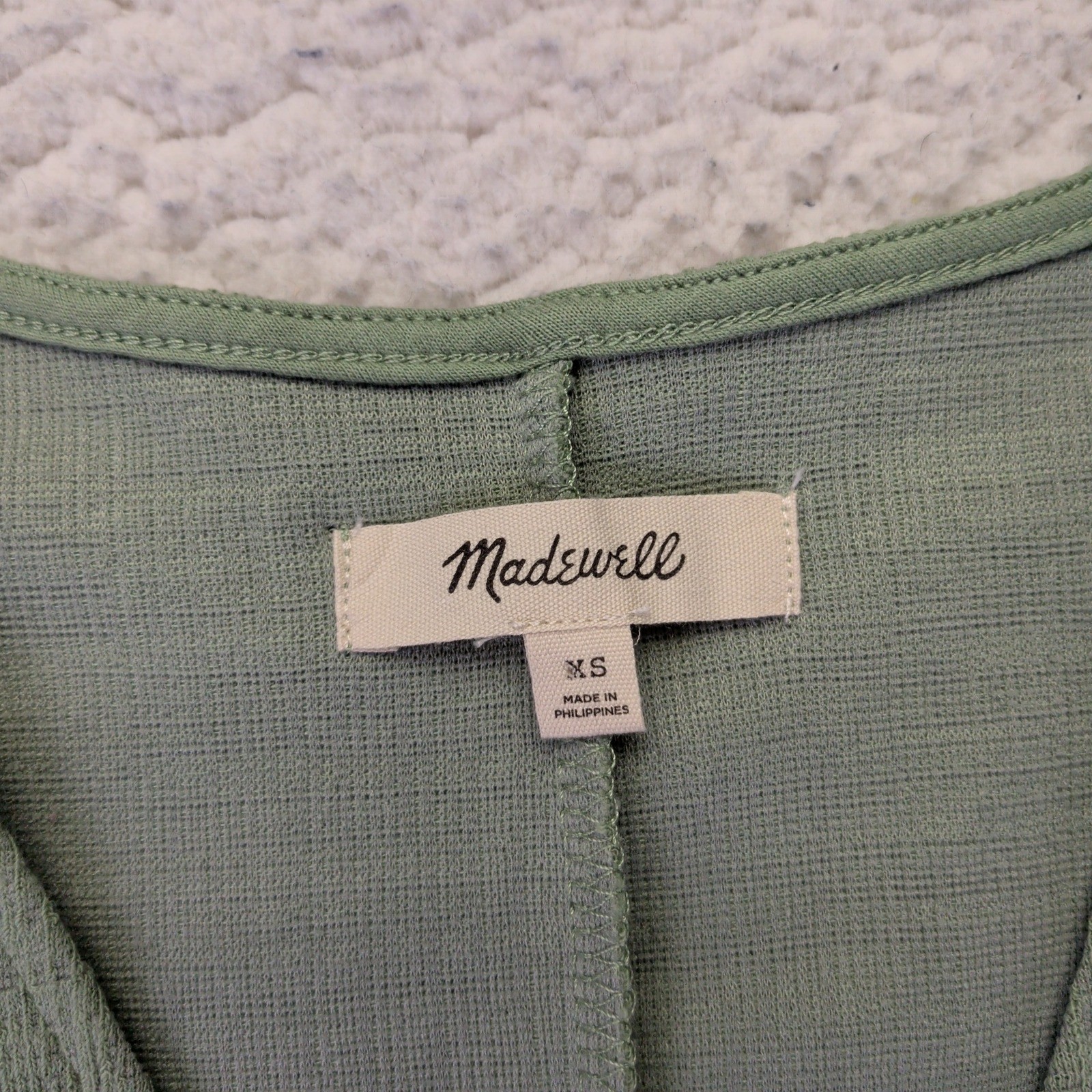 Madewell Sage Green Textured Faux Wrap Dress AL717 Womens XS Casual Short Sleeve