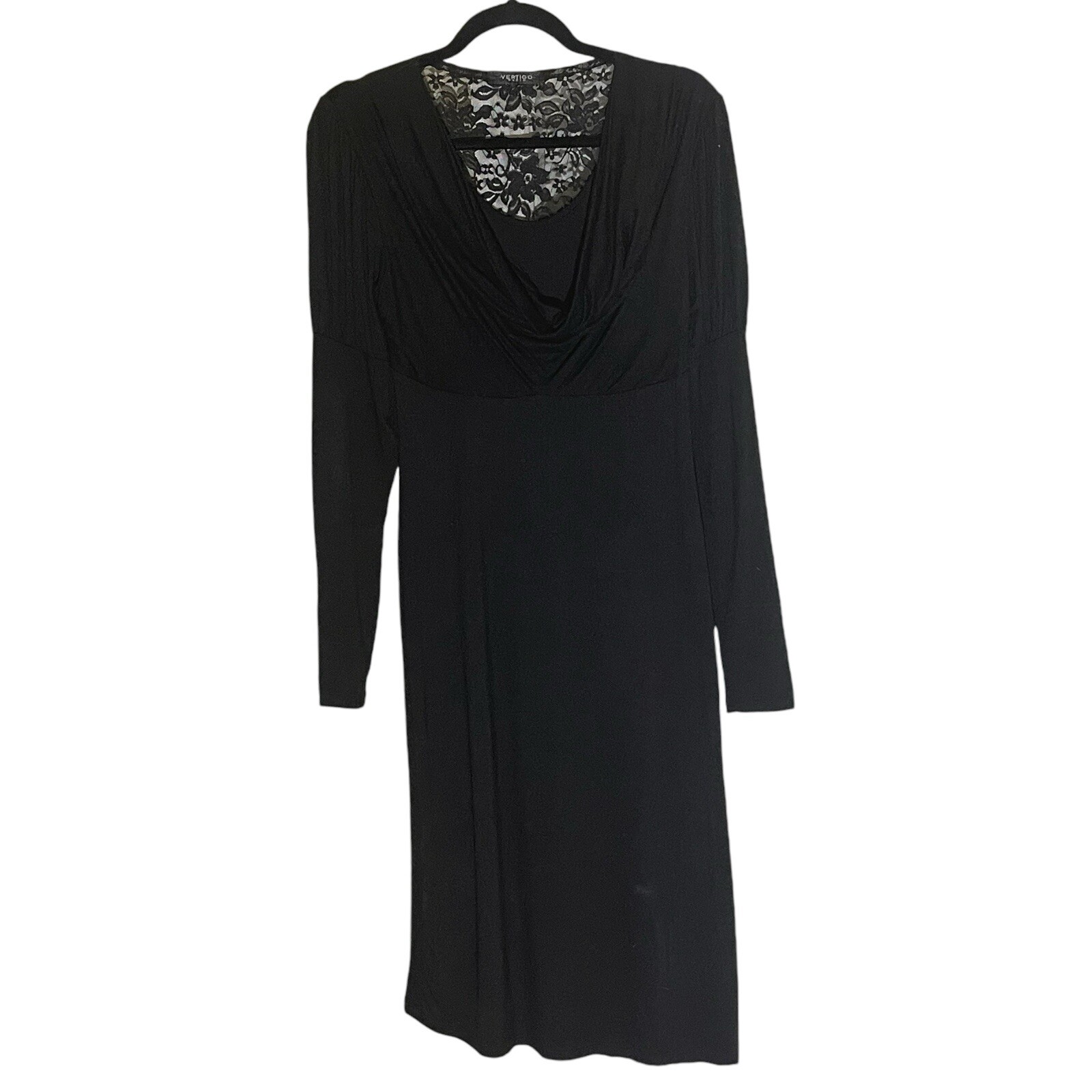 NEW Vertigo Paris Black Lacy Back Jersey Knit Long Sleeve Midi Dress sz Medium