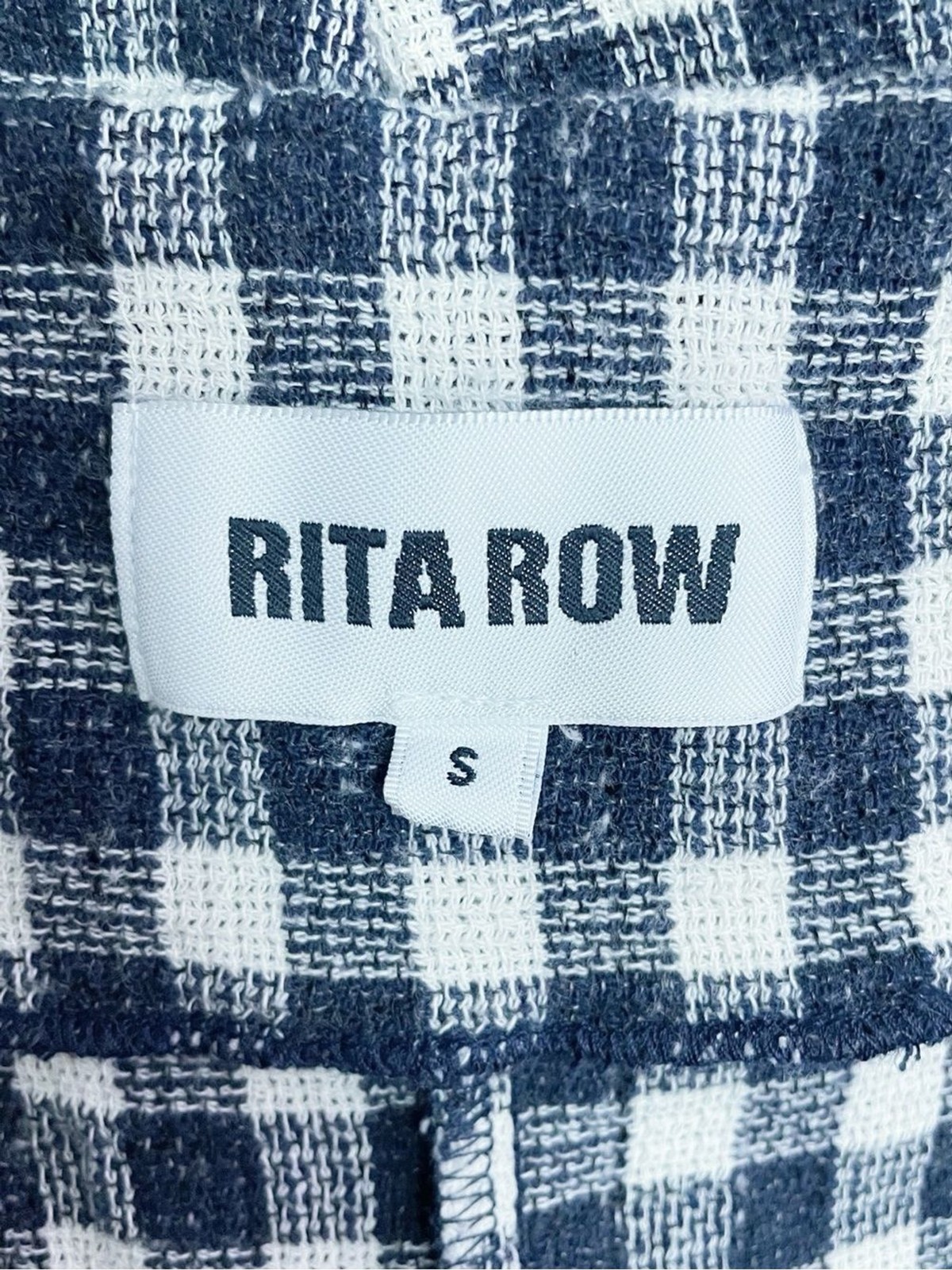 Rita Row Stefan Dress Small Navy Gingham Midi Button Front Linen Blend Portugal