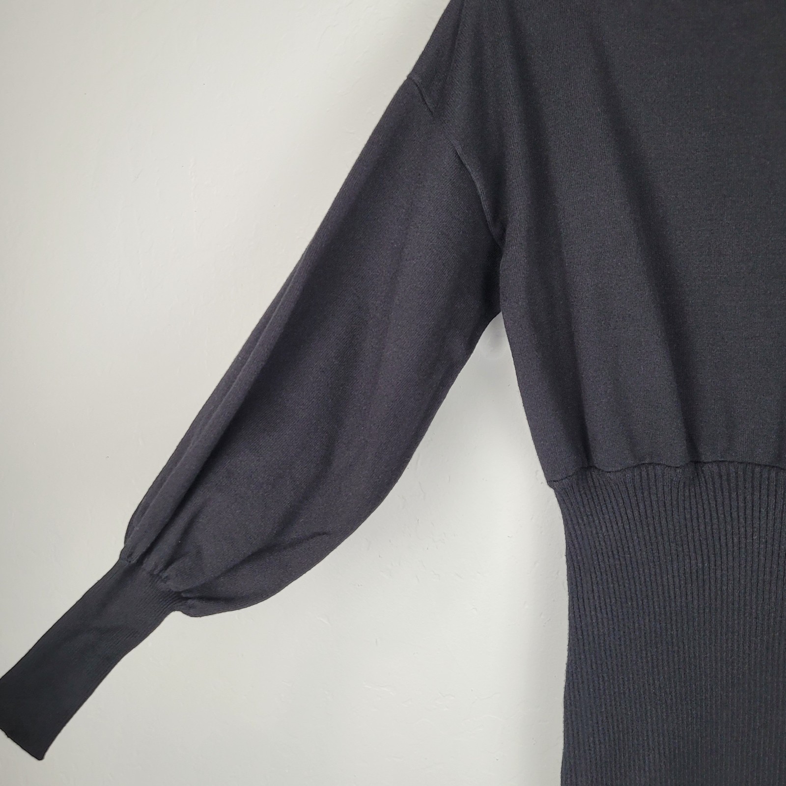 Beginning Boutique Size 12 Mini Sweater Dress Long Puff Sleeve Black