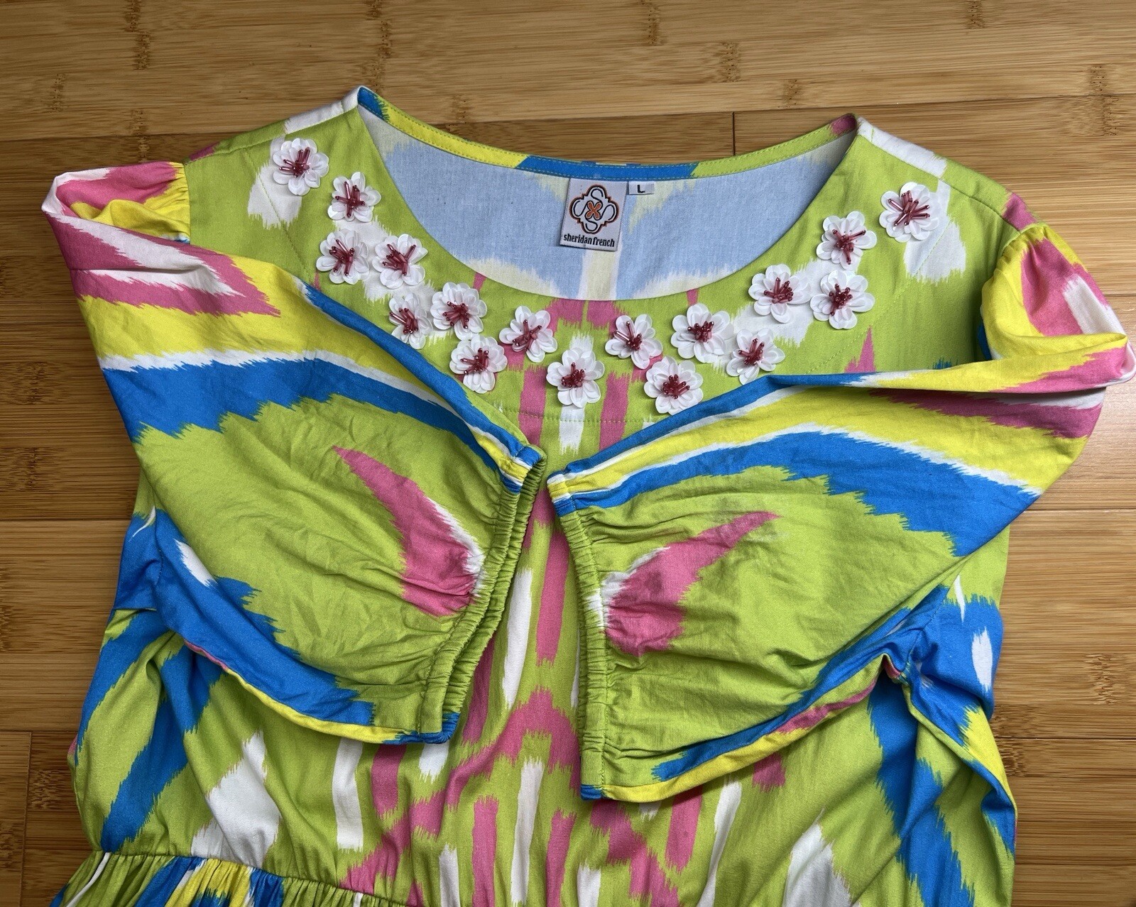 Sheridan French Women pullover Resin floral detail Colorful Arcadia Dress|SZ:L