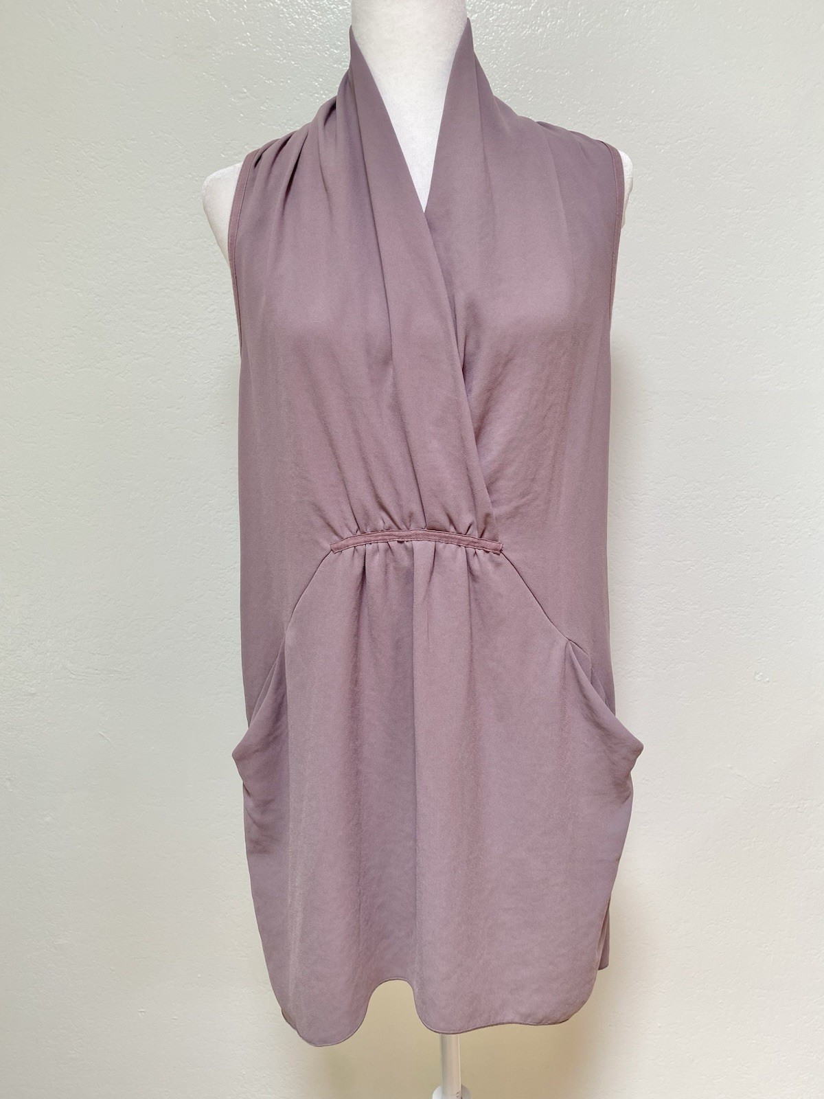 Wilfred Aritzia Sabine Faux-Wrap Silk Mini Dress M Lavender Relaxed Fit No Tie