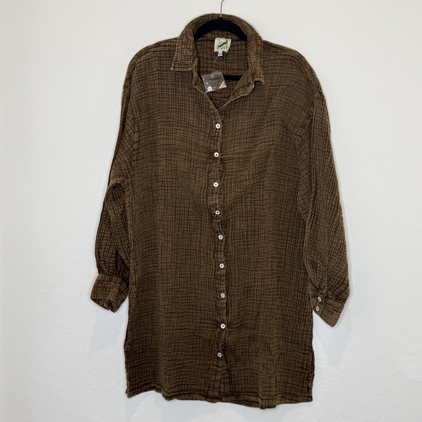 Jaded Gypsy L/S Gauzy Button Down Dress Shacket Sz S/M NWOT 100% Cotton Boho USA