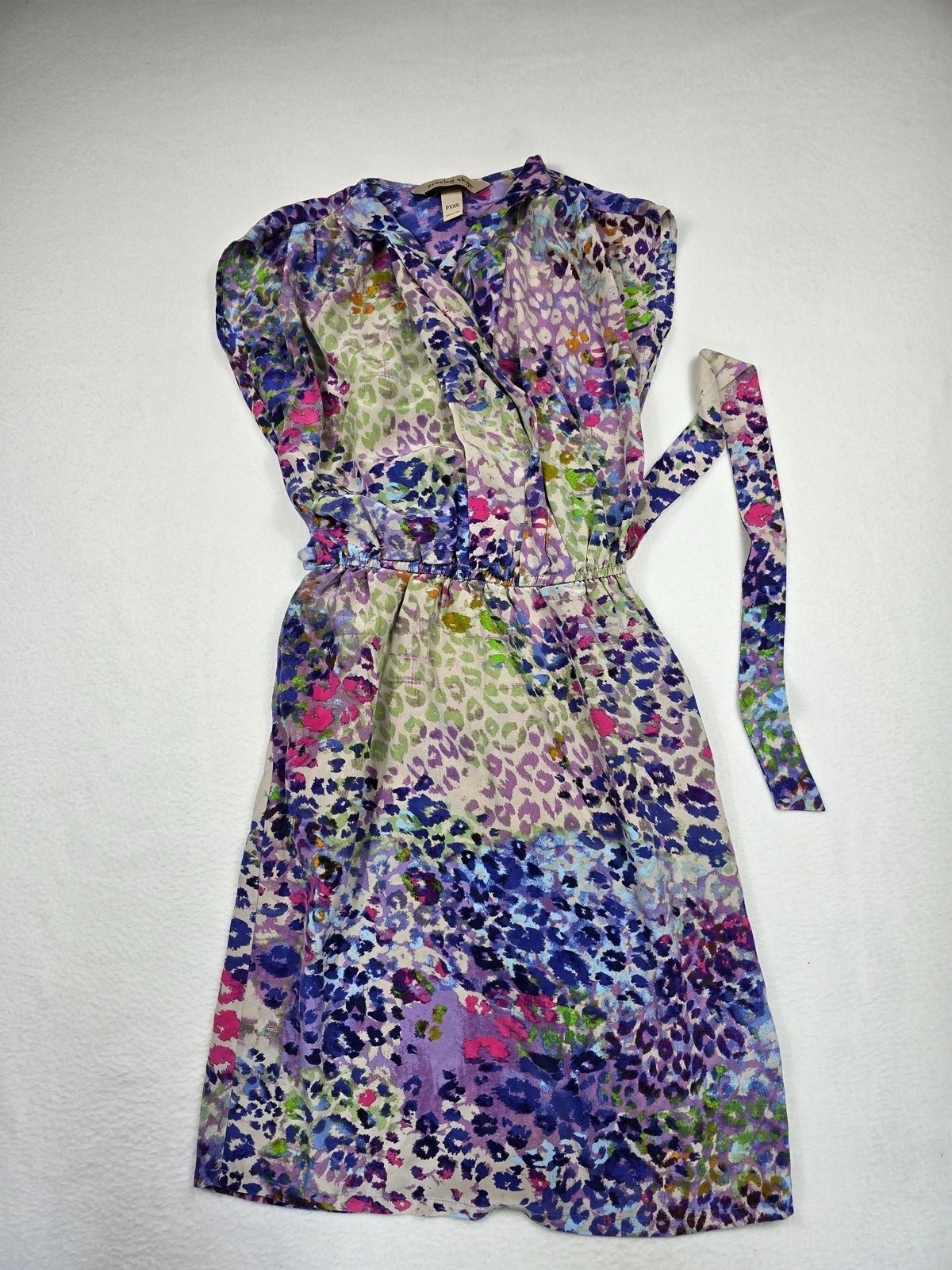 Presley Skye Dress Petite PXXS Multicolor Leopard Print 100% Silk