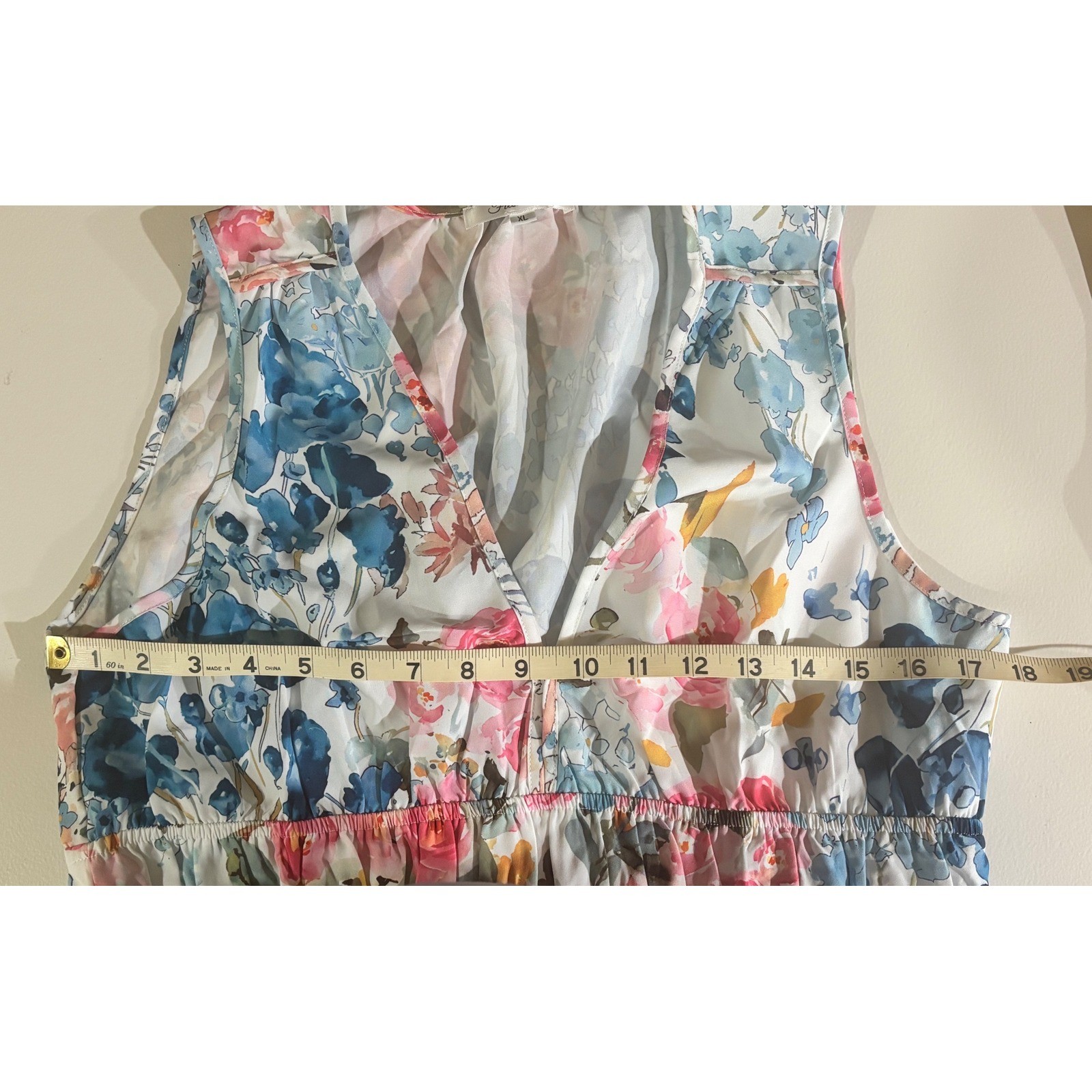 Flessibili Womens XL Floral V-Neck Sleeveless Maxi Dress Blue Pink White NWT
