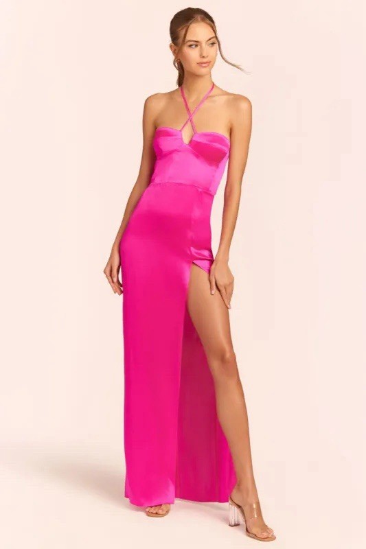 Amanda Uprichard Charmaine Silk Maxi Dress – Hot Pink – Glam Statement Piece