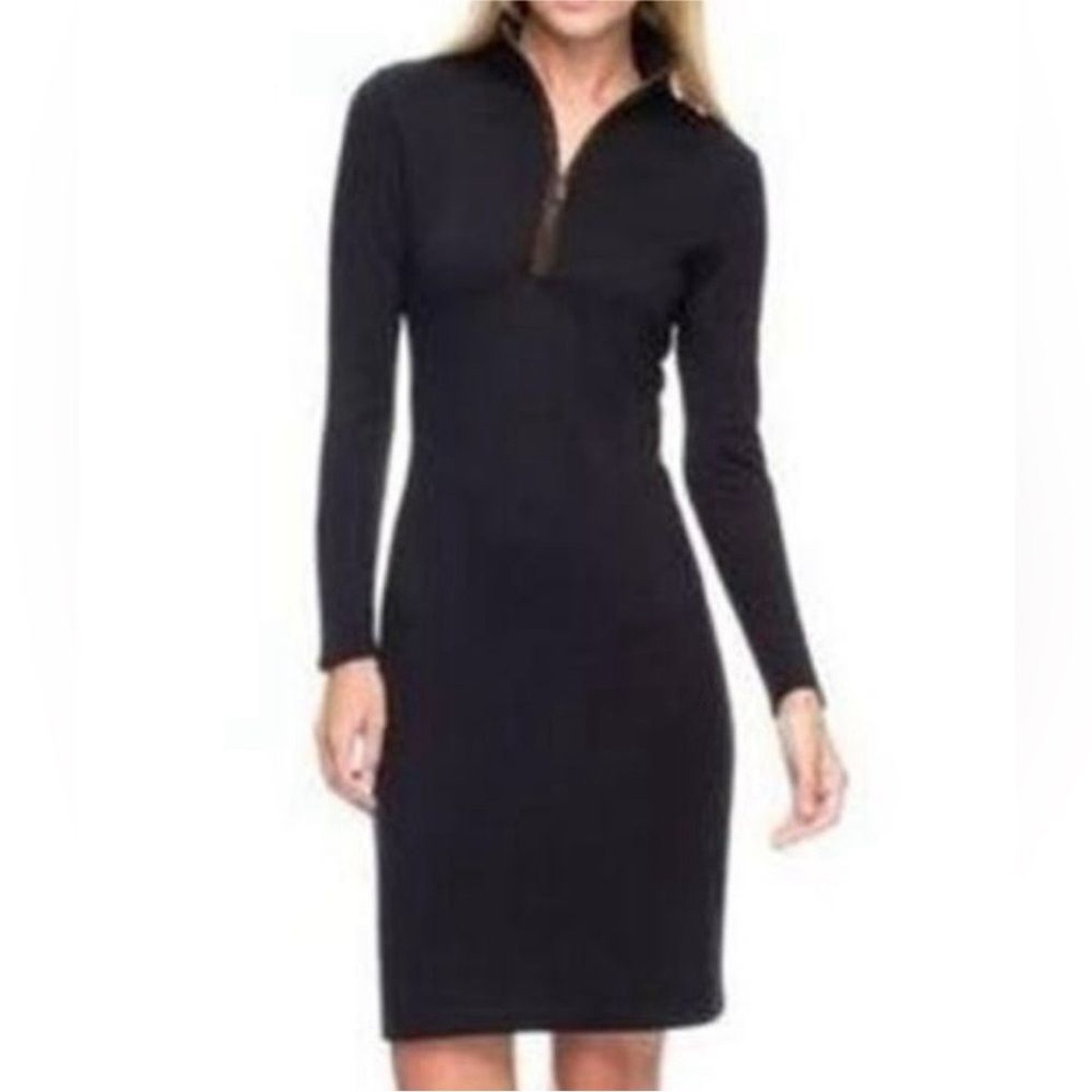 J. McLaughlin Bedford Black Ponte Knit Quarter Zip Mock Neck Catalina Dress L