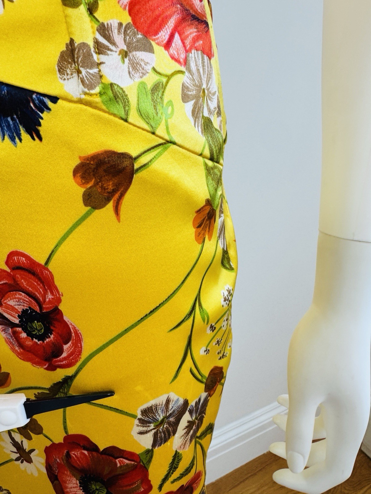 Rare Vintage 1990s Dolce + Gabbana Yellow Silk Floral Stretch Corset Dress Gown