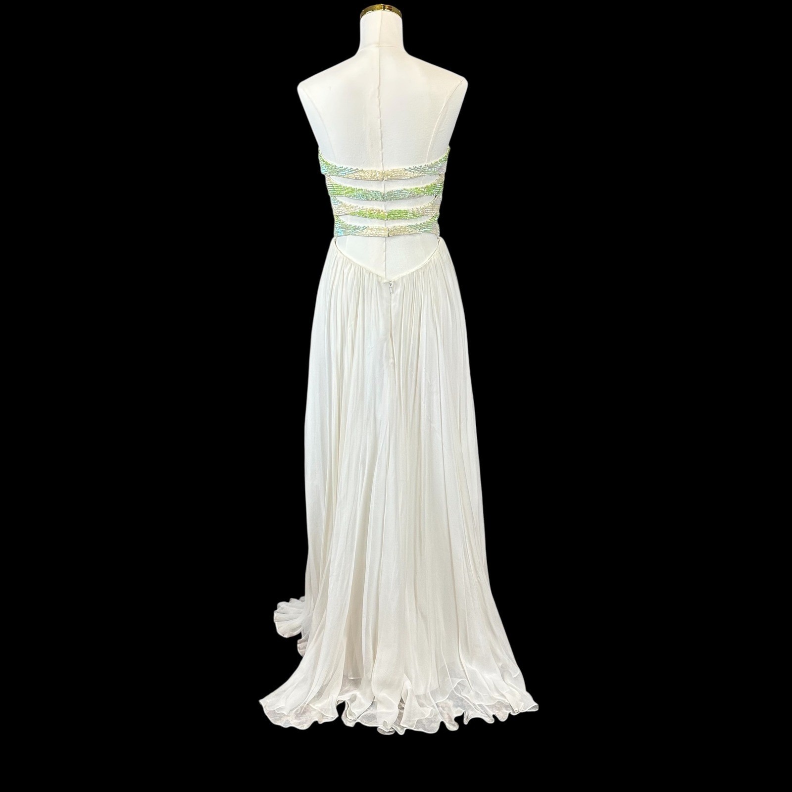 Sherri Hill 6 White Silk Beaded Strapless Gown Open Back Prom Pageant Dress