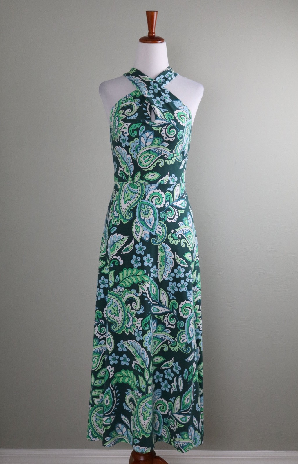 ANN TAYLOR LOFT NWT $109 Green Floral Midi Stretch A-Line Halter Dress Size 4