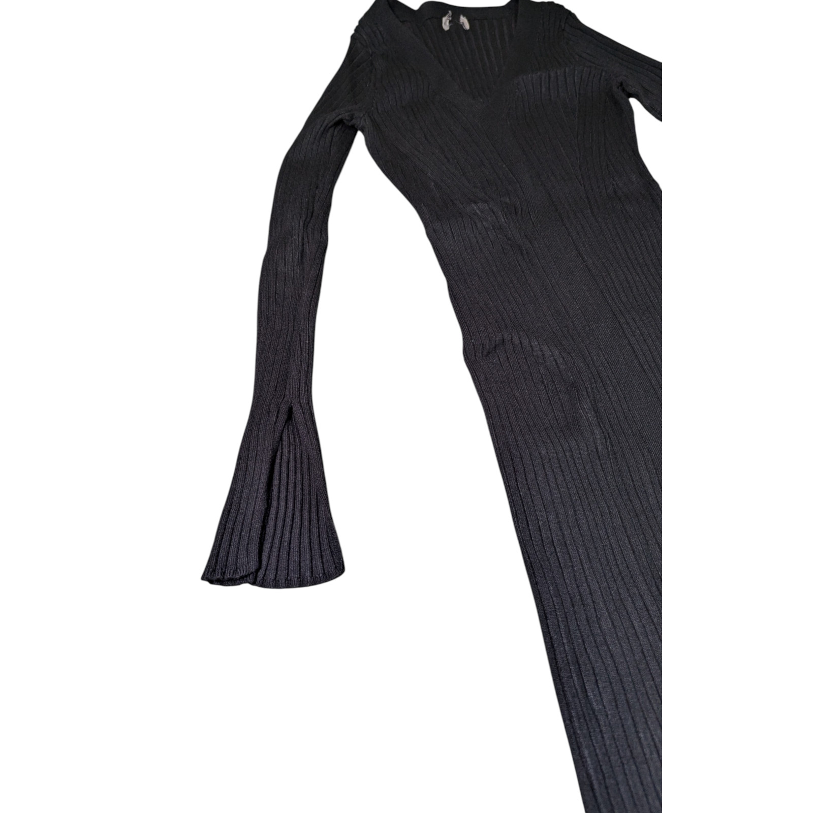 Women’s Long Black Ribbed Dress Long Sleeve – Please See Pics Of Measurements