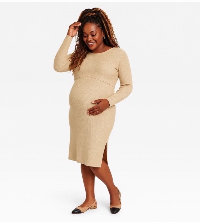 Isabel by Ingrid & Isabel Size Small Maternity Sweater Dress Taupe Tan NWT
