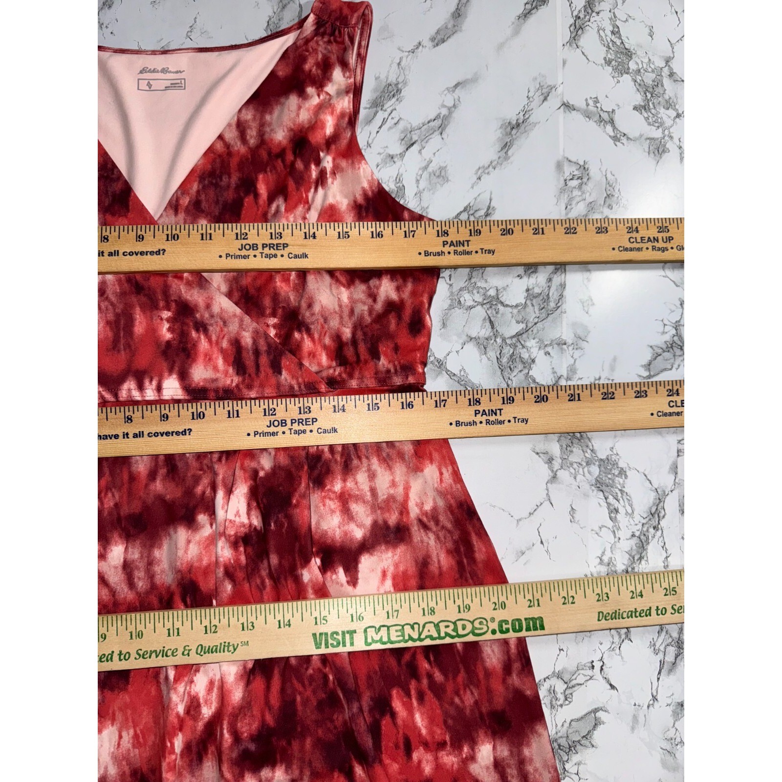 Eddie Bauer Travex Aster Surplice Dress Red Tie Dye Knee Length Size Large