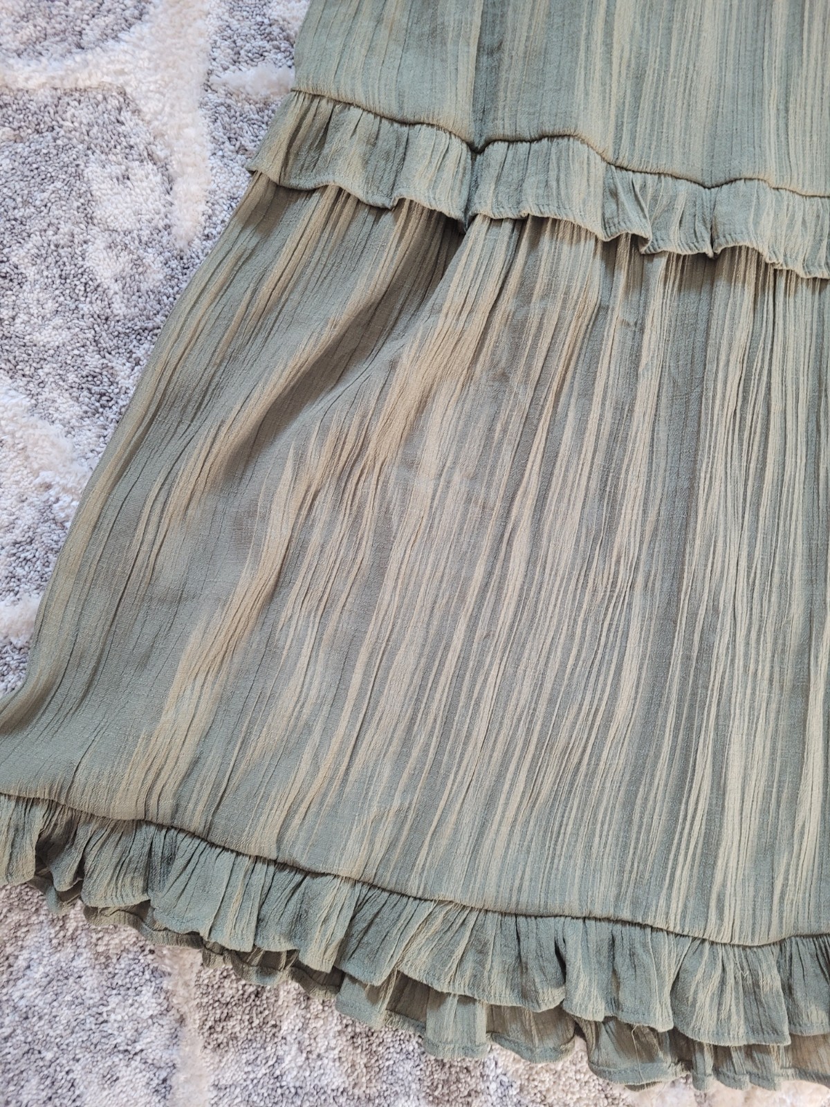 Blu Pepper Size L Mint Green Ruffle Layered Thin Strap Dress with Tie in Back
