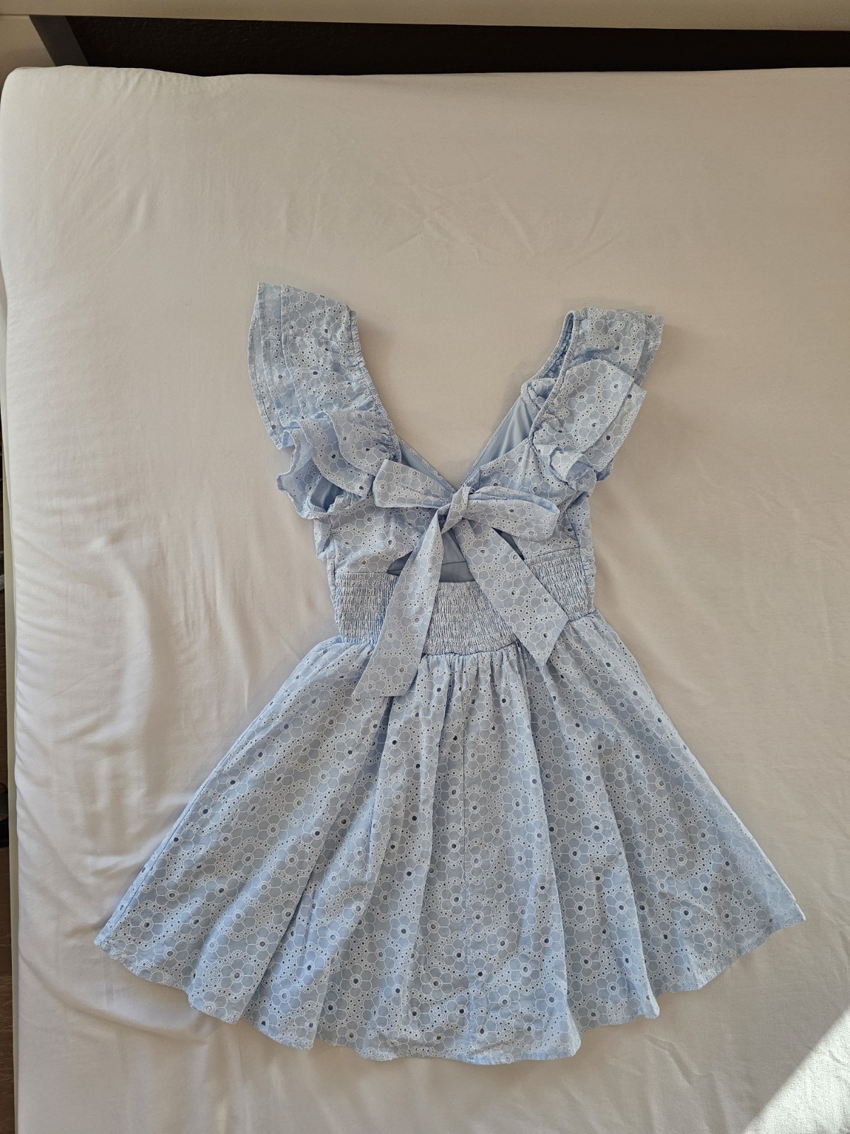 Altar’d State XS Light Blue Eyelet Embroidered Mini Dress Ruffle Sleeve