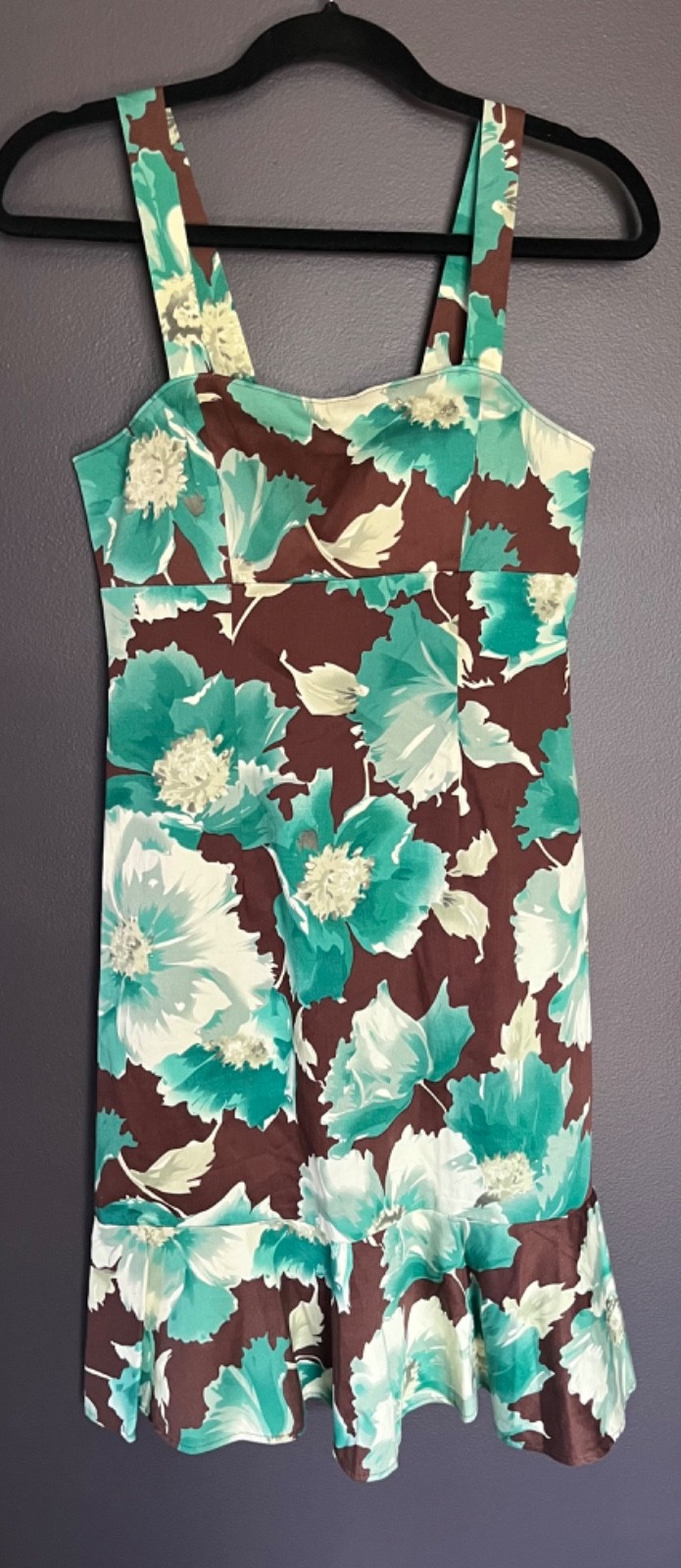 Beautiful Madison Leigh Women’s Ruffle Floral Sun Dress, Teal, Brown Size 6