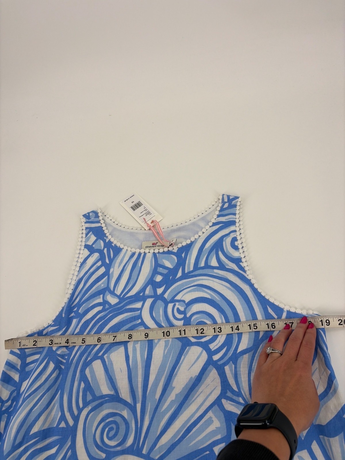 NWT Vineyard Vines Nautilus Shell Print Swing Linen Dress Womens 10 Coastal Blue