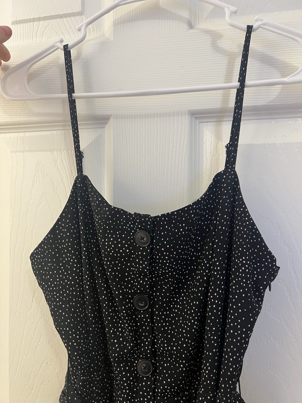 EXPRESS Small Black Polka Dot Belted Dress Coquette Sweetheart Button Strap