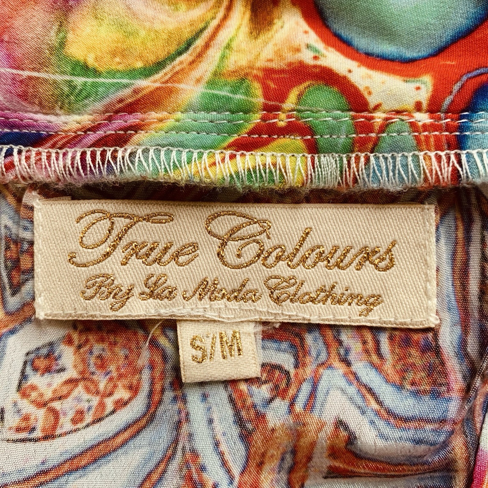 True Colours by La Moda Multi Color Mosaic Boho Silk Dress Size S/M