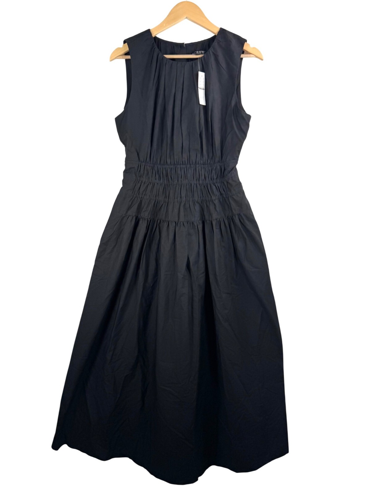J. Crew Hyacinth Dress In Cotton Poplin black ruched money 90s Y2K sz ST