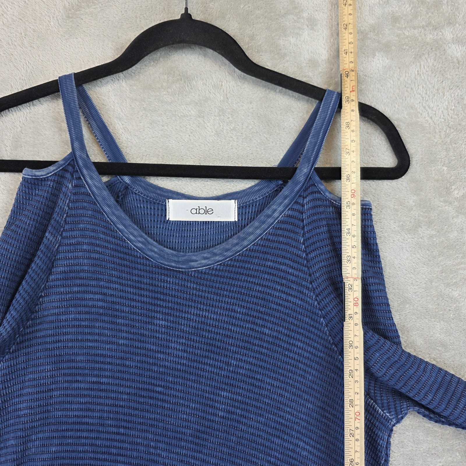 ABLE Dress Womens Small Blue Thermal Knit Cold Shoulder Swing Long Sleeve Casual
