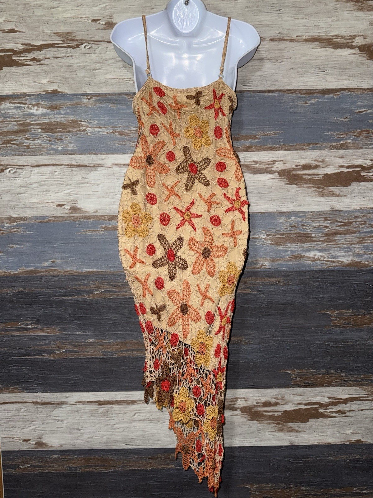 Kroshetta by Papillon Y2K floral crochet dress With Starfish Size Large L Boho