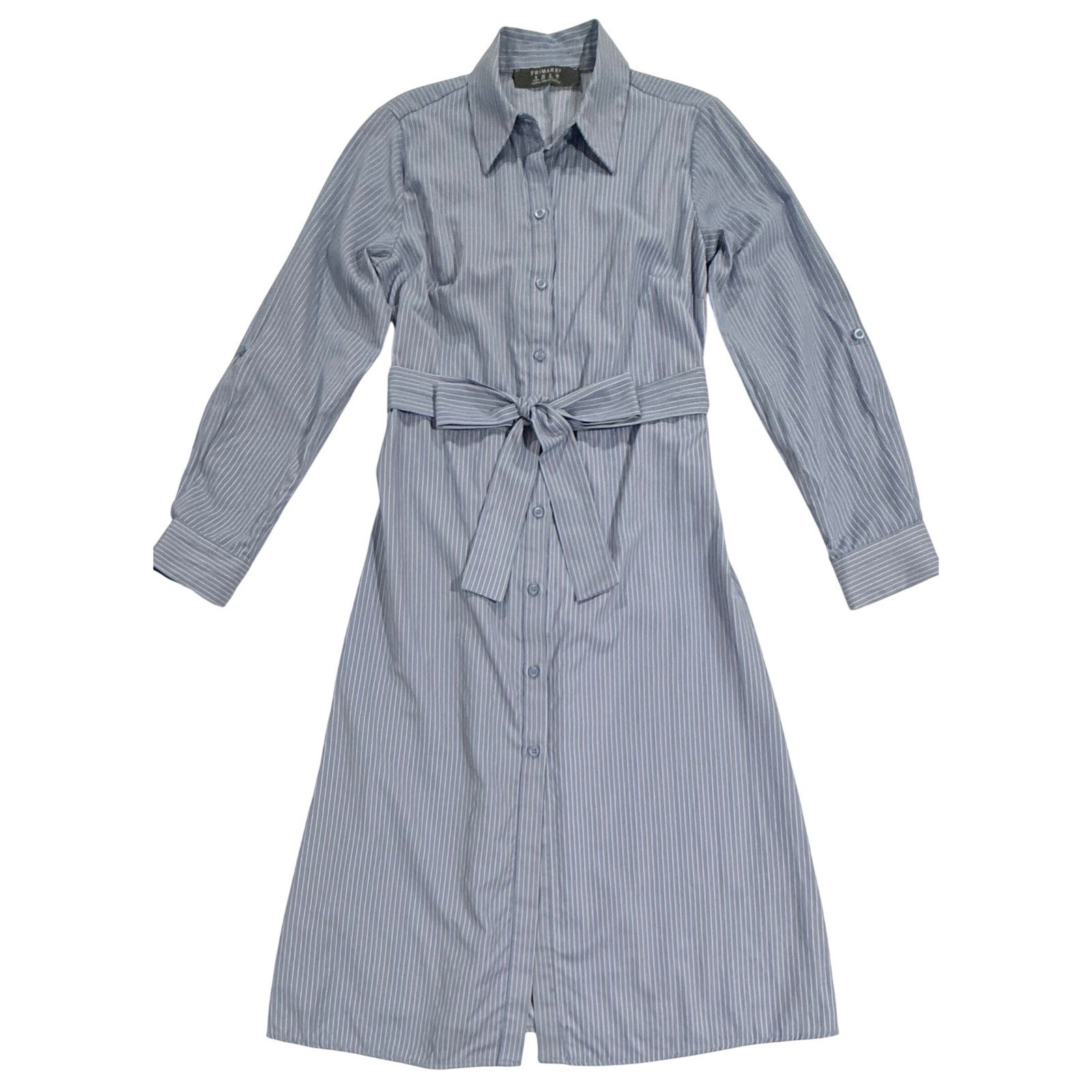 Primark Womens Blue White Striped Button Front Midi Shirt Dress Size 2 W475