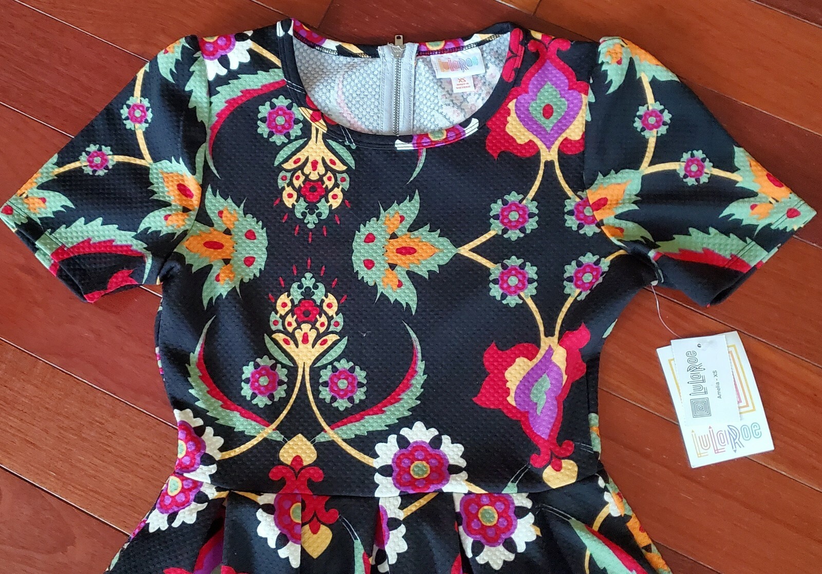 LuLaRoe “Amelia” Dress ~ Black Multicolor Floral Print ~ Size XS ~ NEW with Tag!