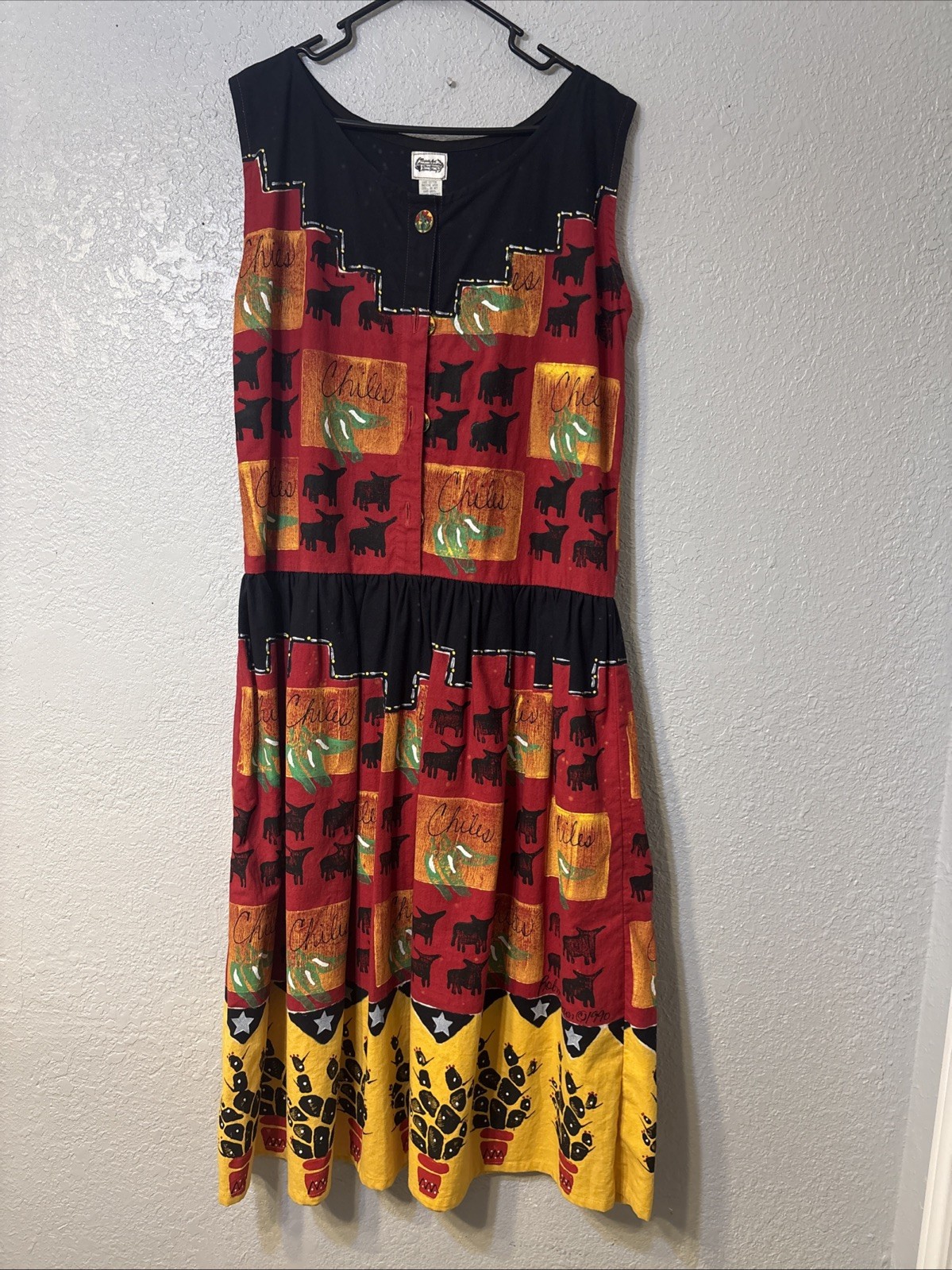 Vintage Portable Art Dress Size M Longhorn Robin Brown Farmhouse Texas
