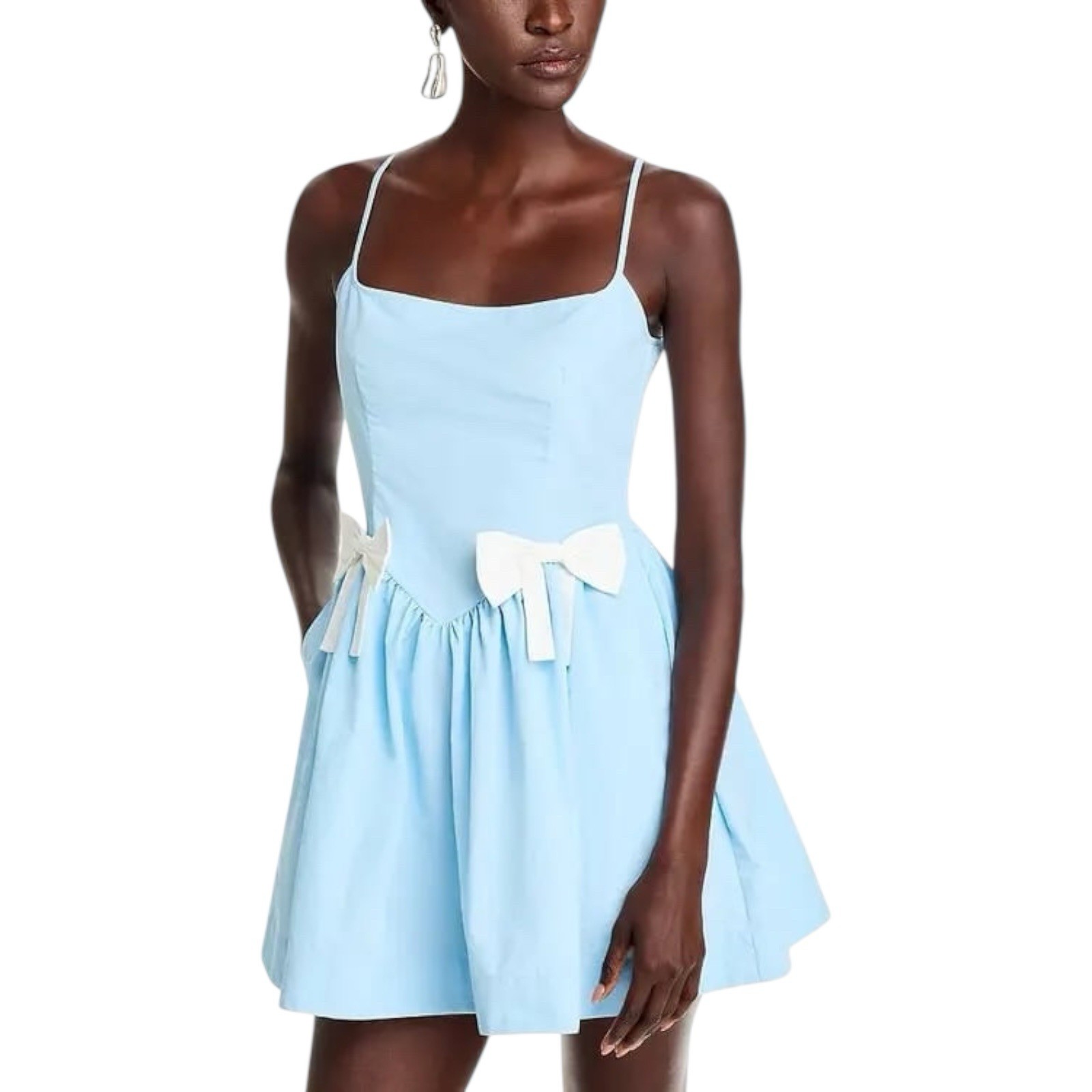 NWT Ciao Lucia Neroni Dress Ice Blue Silk Faille Mini Dress Bell Skirt Sz S $365